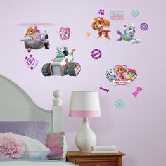 paw patrol wall decals in a girls bedroom