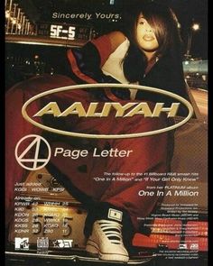 an ad for aaliyah is shown in this advertisement