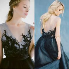 the back of a woman's dress is shown in two different pictures, one with black and white lace on it