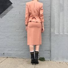 the softest peach skirt suit in a saucy flattering fit for all your kickass girl boss meetings! wear the jacket open with a crop top to give it some style! wear the skirt with a tattered tshirt. wear it separately. wear it together. just wear it! considered a modern day size xsmall. measurements are as follows: blazer:shoulder to shoulder: 15"pit to pit: 18"length: 19 1/2"skirt:waist: 25"hips: 35"length: 27 1/2" Peach Skirt, Pink Summer, Summer Skirts, Saint Tropez, Peach Pink, Skirt Suit, Waist Size, Vintage 70s, Suits For Women