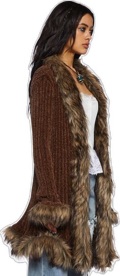 Long Coat With Fur Trim, Faux Fur Trim Cardigan, Italian Style Women Winter, Outfits With Cropped Cardigans, Winter Matching Sets, Bold Chic Fashion, Dark Gyaru Fashion, Winter Styles For Women Cold Weather, Eclectic Winter Fashion