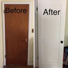 before and after photos of a door with the words before and after painted on it