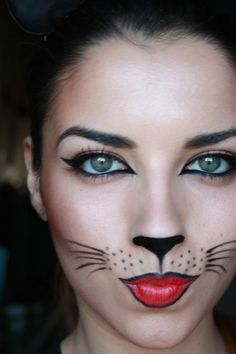 Cat woman make up....so tempted to do this on Halloween at work even though my boss says no costumes... really? lighten up people! Cat Face Halloween, Halloween Makeup Easy