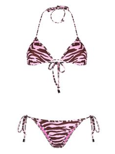 The Attico zebra-print Bikini - Farfetch Pink Y2k Swimsuit, Animal Print Bathing Suit, Cute Triangle Bikinis, Emo Bathing Suits, 2000s Bathing Suits, 2000s Bikinis, Shein Bathing Suits, Y2k Swimwear, Zebra Print Swimsuit