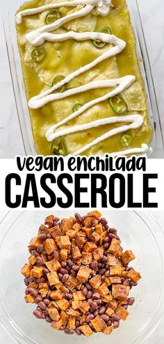 an enchilada casserole with beans and vegetables in it