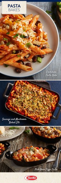 the menu for pasta bakes is shown