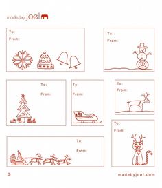 a set of nine christmas cards with red ink