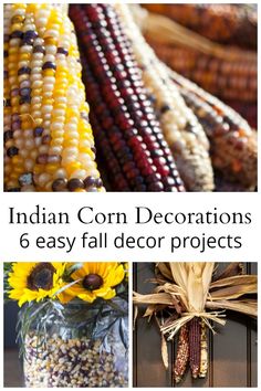 Diy Indian Corn Wreath, Indian Corn Decorations Diy, Fall Corn Decorations, All Natural Fall Decorations, Fall Decor With Indian Corn, How To Decorate With Indian Corn, Fall Corn Decor, Ornamental Corn Wreath, Dried Corn Cobs Fall Decorating