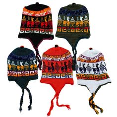 Beautiful winter hats knit one by one in Peru with alpaca wool. It displays a fine design with little llama figures all around. It is a warm and casual accessory, perfect for any outdoor activity during cold winter seasons. It's long braids add the original, fun and youthful touch. Adult One Size Lightweight and soft winter hats will keep your head warm and protected during cold winter. Each item is hand crafted and so there may be minor variations from piece to piece. Alpaca Hat For Outdoor Winter Use, Alpaca Beanie For Outdoor, Outdoor Alpaca Beanie Hat, Winter Outdoor Alpaca Hat, Warm Outdoor Acrylic Yarn Hat, Warm Alpaca Beanie Cap, Hand Knitted Alpaca Hats For Winter, Hand Knitted Winter Hats With Ear Flaps, Warm Alpaca Beanie