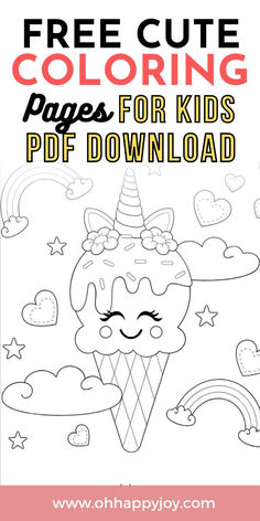 an ice cream cone with the text free cute coloring pages for kids to print out