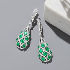 Ross-Simons - 5.75ct t. w. Emerald, 2.25ct t. w. Diamond Drop Earrings in 14kt White Gold. Talk about sophistication! These sumptuous earrings boast pear-shaped drops bedecked by 5.75 ct. t. w. emeralds and 2.25 ct. t. w. round brilliant-cut diamonds in 14kt white gold. Hanging length is 1 7/8". Hinged post, diamond and emerald drop earrings. Emerald birthstones are the perfect gift for May birthdays. May Birthdays, Emerald Drop Earrings, Emerald Earrings Drop, Emerald Birthstone, Earrings Emerald, May Birthday, Earrings In Gold, Diamond Drop Earrings, Gorgeous Jewelry