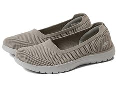 SKECHERS Performance On-The-Go Flex - Women's Shoes : Gray : Simplify your comfortable style in the SKECHERS Performance On-The-Go Flex shoe! Flat-knit mesh fabric upper material features a woven finish. Slip-on construction. Round toe. Lightly padded collar. Signature logo accents at heel. Breathable fabric lining. Lightweight, responsive ULTRA GO cushioning. Air Cooled Goga Mat breathable insole provides high-rebound cushioning. Dual-density outsole provides stability and support. Imported. Me Casual Stretch Sneakers With Non-slip Soles, Casual Stretch Sneakers With Breathable Mesh, Lightweight Casual Sneakers With Ventilation, Lightweight Ventilation Casual Sneakers, Casual Lightweight Ventilated Sneakers, Lightweight Comfortable Gray Sneakers, Lightweight Gray Comfortable Sneakers, Comfortable Lightweight Sneakers With Round Toe, Comfortable Breathable Sneakers With Easy Fit