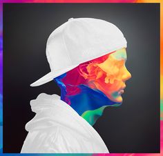 a person wearing a white hat with colorful paint on it's face and head