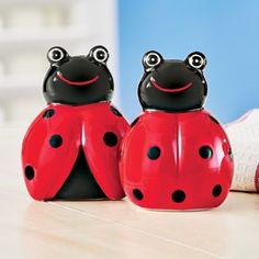 two red and black ladybug salt and pepper shakers