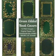 green gilded book covers digital paper set