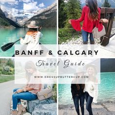 the banff and calgary travel guide is featured in four different pictures with text overlay