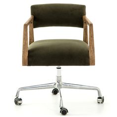 an office chair with wheels on the back and seat upholstered to the side