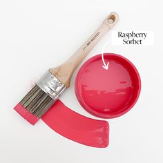 a paintbrush and bowl with the words raspberry sorbet on it