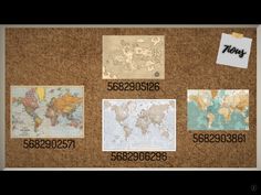 a cork board with different maps on it