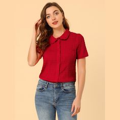 With a collared neckline, this fitted blouse feels perfectly retro when styled with high-waisted jeans or a mini skirt. These are great for business wear but also for a soft feminine style and look. The solid pattern of this shirt looks soft and comfortable to wear. Easy to stand out from the crowds! Add a touch of elegant, feminine style to your wardrobe with this beautiful soft blouse. Elegant Feminine Style, Soft Feminine Style, Fitted Blouse, Elegant Feminine, Soft Feminine, Business Wear, Solid Pattern, Pan Collar, Womens Clothing Sizes