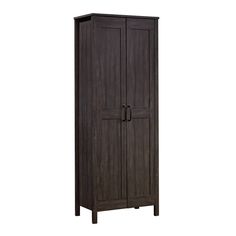 a tall wooden cabinet with two doors