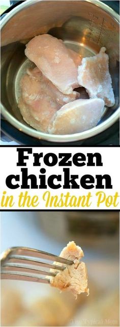 the chicken is being cooked in the instant pot and then put into the pressure cooker