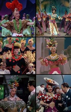 several pictures of people dressed in costumes and hats, one is wearing an elaborate headdress