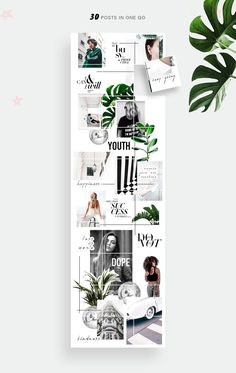 a white poster with photos and plants on it