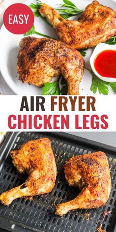 air fryer chicken legs on a grill with ketchup