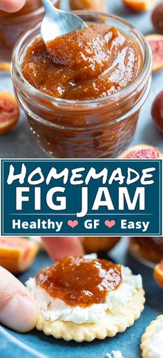 homemade fig jam in a jar with a spoon