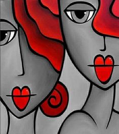 two women with hearts painted on their faces greeting card by anas art studios, inc