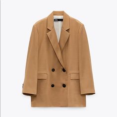 Blazer With Lapel Collar.Long Sleeves With Shoulder Pads.Flat Pockets At Front. Front Closure With Contrast Button. Zara Brown Spring Blazer, Blazer With Shoulder Pads, Plaid Suit Jacket, Blazer Zara, Zara Tweed, Peplum Blazer, Tailored Coat, Zara Blazer, Brown Blazer