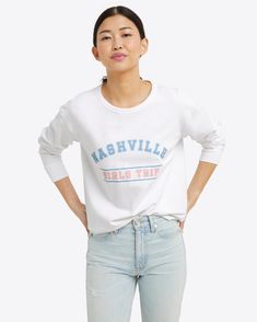 Nashville Girls Trip Y'all! Get cozy in our NashvilleGirls Trip sweatshirt whether your working from home, lounging by the fire, or going on a dinner date you can dress this sweatshirt up and down. Pair this with a great pair of jeans or your favorite pair of sweats. Perfect for a girls trip!======== 100% Cotton; Length XS-XXL: 23" |Extended Size 1X-3X: 25.75";  Machine wash cold with like colors;  Imported;  TOK0431; Trendy Soft-washed French Terry Tops, Trendy French Terry Tops For College, Trendy Cotton Sweats With Cozy Fit, Letter Print Sweatshirt For Campus, Fall Campus Relaxed Fit Sweater, Relaxed Fit Fall Campus Sweater, Relaxed Fit Fall Sweater For Campus, Spring Campus Cotton Sweatshirt, Trendy Campus Sweatshirt For Fall