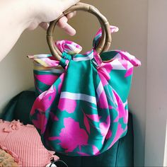 This Bag Is Darling And So Is The Print! It’s Brand New And Has Never Been Carried! It Is Pretty Small But Could Fit The Essentials: Wallet, Phone, Hand Sanny And Mask! Bamboo Handles. Magnetic Button Clasp. Scarf Bag, Bamboo Handles, Ann Taylor, Pink And Green, Handles, Bag Lady, Mask, Wallet, Green