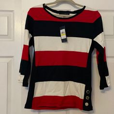 Brand New Tommy Hilfiger 3/4 Length Shirt. Tommy Hilfiger Striped Tops For Spring, Tommy Hilfiger Long Sleeve Tops For Spring, Fall Striped Tops With 3/4 Sleeves, Tommy Hilfiger Shirt Women, Vintage Tommy Hilfiger Jeans, Tommy Hilfiger Top, Tommy Hilfiger Long Sleeve, Tommy Hilfiger Polo, Tommy Hilfiger Vintage