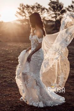 Off-the-Shoulder 3D Lace Mermaid Wedding Dress Bridal Gowns QW0893|SQOSA Tali Photography, Country Wedding Gowns, Rustic Wedding Dress, Tap Tap, Bridal Ideas, Rustic Wedding Dresses, Backless Wedding, Wedding Boho, Lace Mermaid