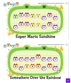 two pictures of hello kitty and the words super mario sunshine somewhere over the rainbows