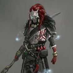 a character from the video game darkside with red hair and armor holding two swords