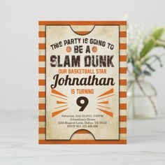 a birthday party is going to be a slam dunk basketball star personalized card