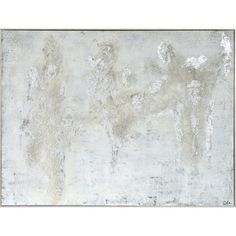 an abstract painting with white and gray paint on the wall, in front of a white background