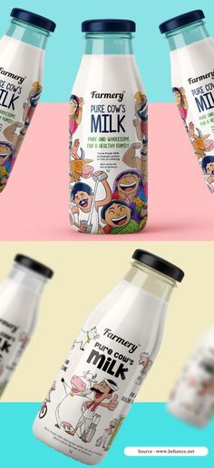 three bottles of milk with different flavors