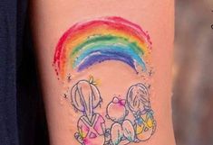 Tattoos For Women On Thigh, Baby Angel Tattoo, Rainbow Tattoo, Motherhood Tattoos, Rainbow Tattoos, Mom Tattoo Designs, Tattoos With Kids Names, Mommy Tattoos, Tattoo Color