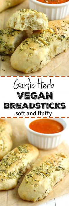 garlic herb vegan breadsticks with dipping sauce in the middle and on top