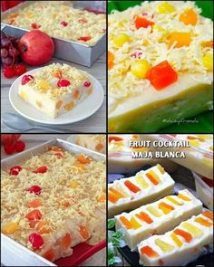 four pictures showing different types of fruit desserts