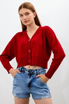 Cardigan Casual Red Button-up Cardigan, Buttoned Crop Top, Cropped Knit Cardigan, Ladies Cardigan, Oversized Sweater Cardigan, Knitting Women Cardigan, Cardigan Crop, Evening Gown Dresses, Exclusive Clothing