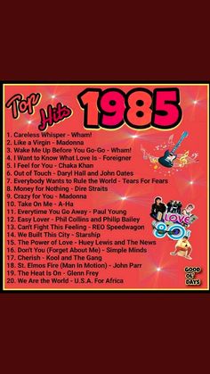 the top hits album from 1989 is shown in red and black, with an image of various