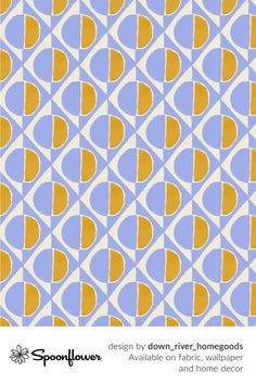 an image of a blue and yellow wallpaper pattern with circles on the bottom half