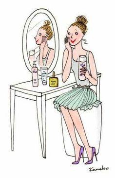 a woman sitting in front of a mirror looking at herself in the mirror while brushing her teeth