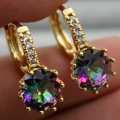 Gorgeous Rainbow Topaz Amethyst 18 K Gold Over 925 Silver Drop Dangle Earrings Rainbow Topaz, Women Earrings, Mystic Topaz, Drop Dangle Earrings, Flower Earrings Studs, Gold Plated Earrings, Amethyst Gemstone, Purple Gold, Earring Gifts