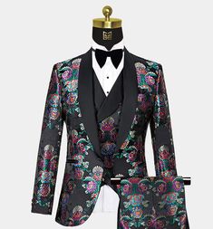 Unique Tuxedos, Plaid Suit Men, Velvet Dinner Jacket, Tuxedo Colors, Wedding Vest, Black Velvet Bow, Floral Shawl, Pieces Men, Wedding Suits Groom